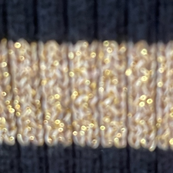Lauren Ralph Lauren black gold metallic ribbed stripe knit crew neck sweater PL - Picture 6 of 14